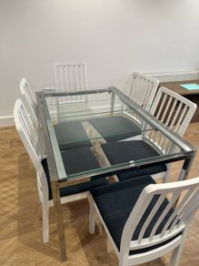 Extendable Glass Dining Table with 6 chairs