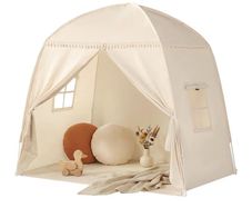 Children's Play Tents Large -Canopy Bed Toddler Double Single for Boys & Girls - Baby Floor Playhouse Inside Sleeping for Playroom Gift Toys (Cream