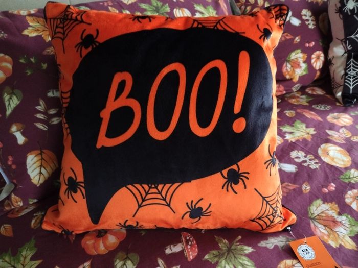 Bedlam Brand Boo Halloween Cushion in Orange