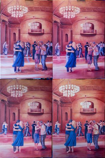 Original Oil Painting - Tango Class in The Pillar Room