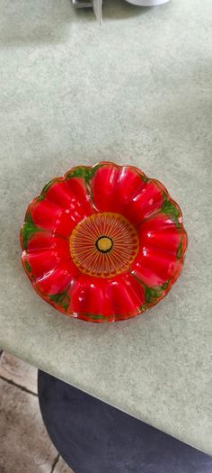 Handmade Poppy-Shaped Plate - Floral Design Glass Dish as Trinklet dish signed