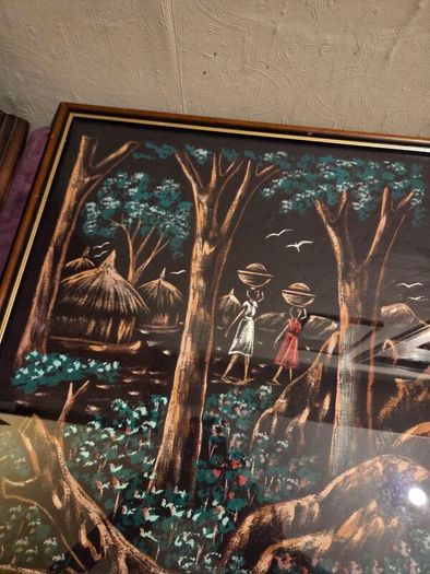 Vintage Haitian Art Painting on Fabric - Signed