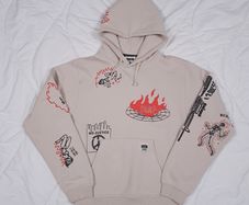 GRMY Beige Graphic Print Sudadera Capucha Grimey Back At You Streetwear Hoodie Size S