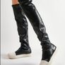 Black leather Over the knee boots, flat no zipper. Image 3