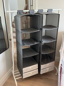 RIGGA clothes rack x 2, SKUBB hanging x 2, SKUBB drawers x 4