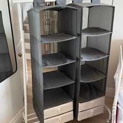 RIGGA clothes rack x 2, SKUBB hanging x 2, SKUBB drawers x 4