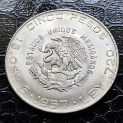 1957 Mexico Hidalgo Silver 5 Pesos coin