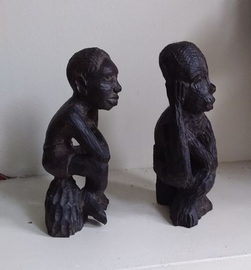 Pair of Vintage Handcarved Wooden African Tribal Figures ( Male )