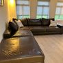 Brown leather corner sofa with footstool Image 3