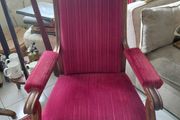 Antique French armchair crimson red striped velvet upholstery