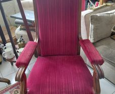 Antique French armchair crimson red striped velvet upholstery