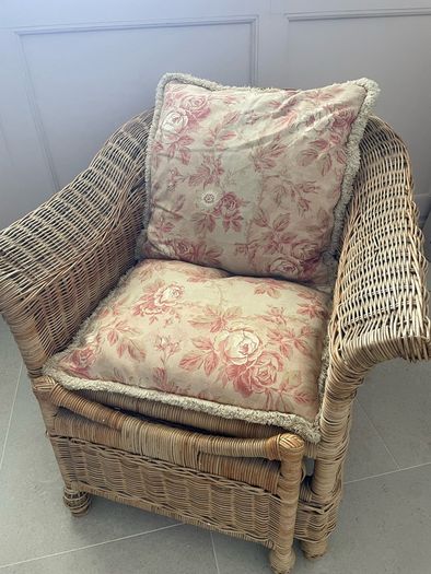 Wicker Armchair with Slide-Out Ottoman