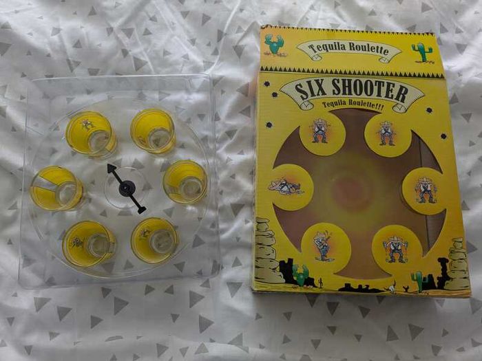 Six Shooter Tequila Roulette Adult Drinking Game With Shot Glasses