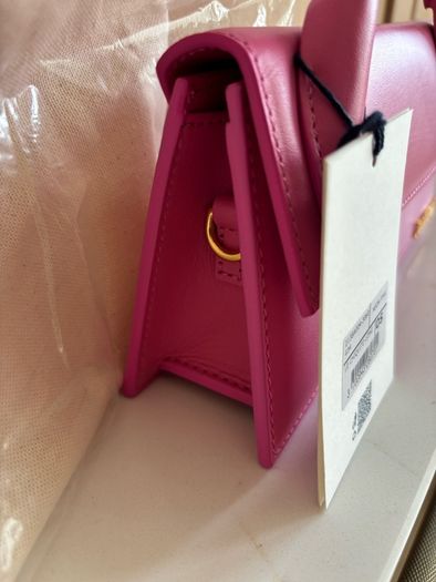 New Jacquemus Le Chiquito Long Pink Leather Top Handle Bag Strap Dust Bag