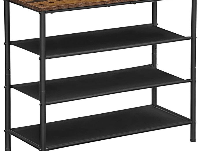 _Shoe Rack 4 Tier Shoe Rack Narrow 3 Tier Polyester Fabric Metal Frame Hallway Entrance Industrial Design Vintage Brown/Black