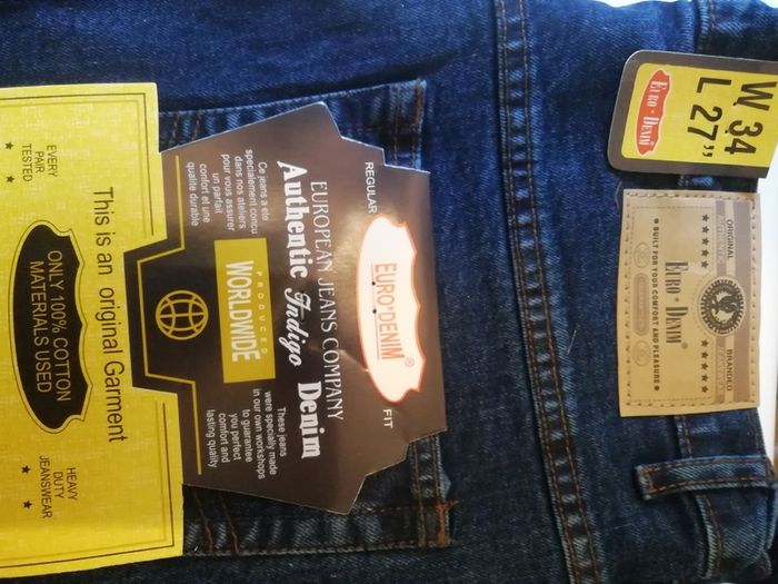 Euro Denim Mens Jeans New With Tags W34 L27 Dark Blue Heavy Duty Jeanswear