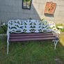 Garden bench, cast iron, very heavy, beautiful design, restored seat, outside outdoor garden sitting, cast iron, treated timber decorations, furniture patio decking, great present. Ignore flowers, pots, plants, garden statue, chair, swing, patio table Image 6
