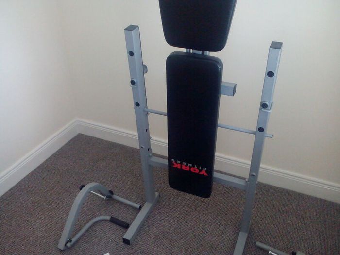 York Brand Heavy Duty 2 In 1 Barbell Bench Squat Stand For Sale in