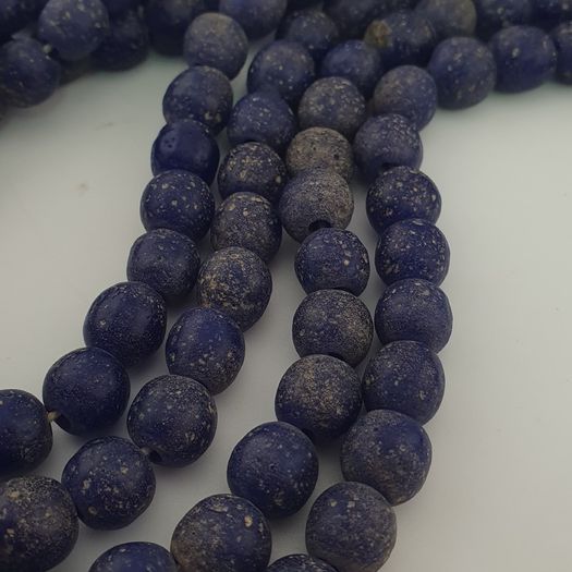 Antique African Style Cobalt Blue 9 -10mm Glass Beads Strands