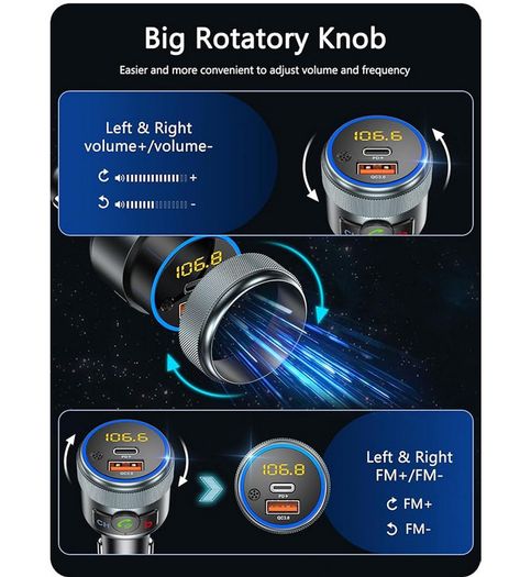 Car FM Transmitter, Wireless Bluetooth 5.1 Radio Adapter Car Kit with Big Button, Type C