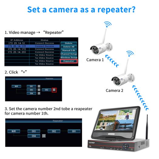 8CH 3MP Wireless Security Cameras Kit Outdoor Waterproof IP Camera Surveillance CCTV System Set with 10.1" Monitor NVR