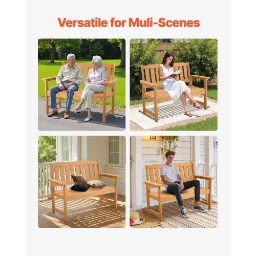 Outdoor Bench Patio Bench 128cm Weatherproof Plastic Natural Wood Color