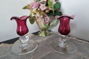 Vintage Royal Scot Cranberry Glass Candle  Holders