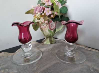 Vintage Royal Scot Cranberry Glass Candle  Holders