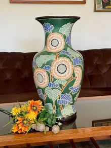 Large Vintage Sunflower Floor Vase Stone Ware Floral Umbrella Stand