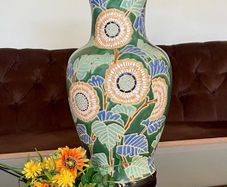 Large Vintage Sunflower Floor Vase Stone Ware Floral Umbrella Stand