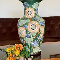 Large Vintage Sunflower Floor Vase Stone Ware Floral Umbrella Stand