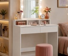 Dressing Table with LED Mirror White or Black Hollywood  & Storage Drawers