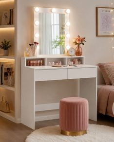 Dressing Table with LED Mirror White or Black Hollywood  & Storage Drawers