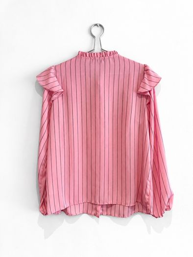 Pre Owned Dunnes Stores Pink Striped Ruffle Blouse