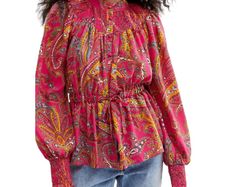 Cameo Rose pink paisley high neck blouse. Size UK12