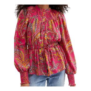 Cameo Rose pink paisley high neck blouse. Size UK12