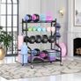 Dumbbell Rack Stand, Multifunctional Weight Rack for Dumbbells, Yoga Mat, Fascia Roller, Kettlebell and Yoga Block, Powder-Coated Steel Dumbbell Stand with Wheels and Hooks Image 8