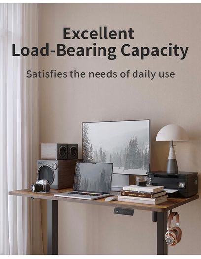Electric Standing Desk 120 x 60 cm, Height Adjustable Sit Stand Desk with Memory Presets, Home Office Computer Desk, Black Frame with Vintage Brown Top