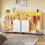 White Chest of Drawers with LED & Charger, Fabric Open Wardrobe 3 Large Drawers & Reversible Coat Hanging Rod &3 Open Shelves & Side Hooks, Lockable Wheels, Height-adjustable Base Shelf Image 3