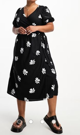 Monochrome Floral Wrap Dress.