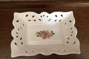 Large Floral Pierced Ceramic soap dish /trinket dish
