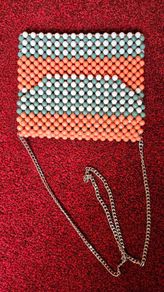 unusual vintage style orange beaded bag