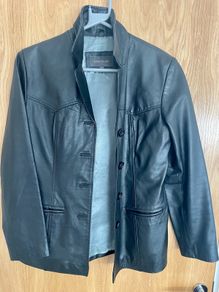 Women's real genuine leather River Island jacket coat black size S/M