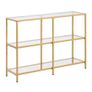 3-Tier Glass Console Table, Modern Rectangle Sofa Side Table with Tempered Glass Top and Iron Legs, Golden Consloe Desk with Anti-Tip Device for Living Room, Hallway, Entryway, Foyer, Golden Image 9