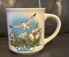 Vintage Utah Souvenir White Ceramic Coffee Mug Seagull Flowers