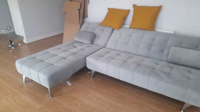 Light grey velvet corner Sofa Bed Large. 236cm