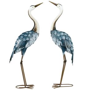 Crane Garden Ornaments, 2 PCS Garden Statue Set, Steel Garden Gifts for Patio Pond Landscape Decoration, Multi-Colour