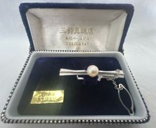 Vintage Japanese Misuzu Genuine Pearl SILVER Tie Clip Bar Boxed Toba Japan