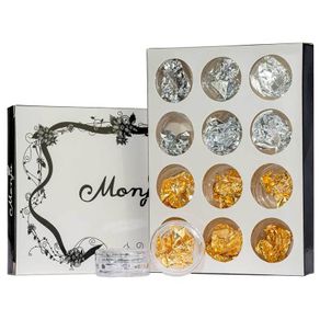 Gold Silver Nail Foil Paillette Nail Art Decoration Flake Sticker Tinfoil - 12 pcs