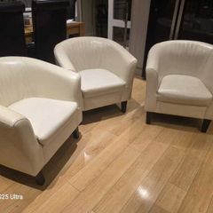 Three stylish leather arm chairs. Two require upholstery